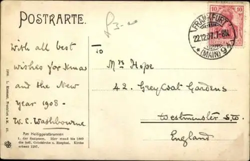 Ak Frankfurt am Main, Saalgasse, Heiliggeistbrunnen