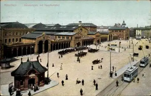 Ak München, Bahnhofplatz, Hauptbahnhof, Straßenbahnen