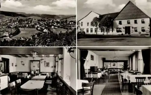 Ak Herscheid im Sauerland, Gasthof zum Adler, Panorama, Außenansicht, Gastraum