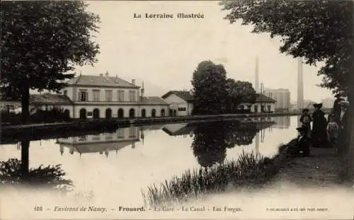 Ak Frouard Meurthe et Moselle, La Gare, Le Canal, Les Forges