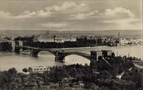 Ak Koblenz am Rhein, Panorama, Eisenbahnbrücke