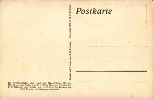 Scherenschnitt Künstler Ak Diefenbach, Göttliche Jugend 1, Teilbild 8, Trompeter