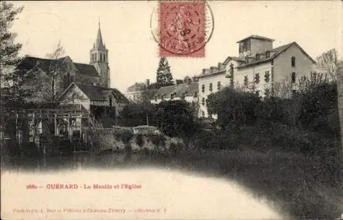 Ak Guérard Seine-et-Marne, Mühle, Kirche