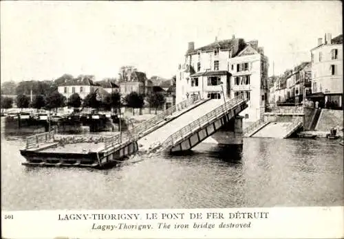 Ak Thorigny sur Marne Seine et Marne, Le Pont de Fer detruit