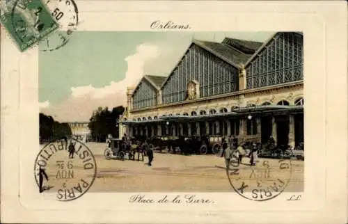 Passepartout Ak Orléans Loiret, Place de la Gare, Kutschen