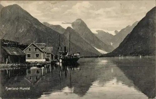 Ak Mundal Fjærland Norwegen, Uferpartie, Dampfer