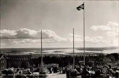 Ak Oslo Norwegen, Panorama, Blick vom Frognersaeterens Hovedrestaurant