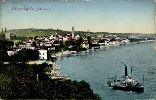 Ak Überlingen am Bodensee, Gesamtansicht, Dampfer