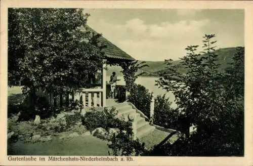 Ak Niederheimbach am Rhein, Gartenlaube im Märchenhain