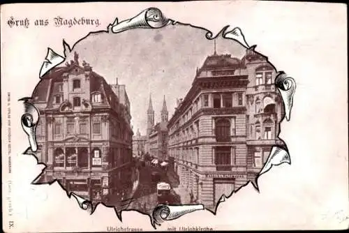 Passepartout Ak Magdeburg an der Elbe, Ulrichstraße, Ulrichskirche