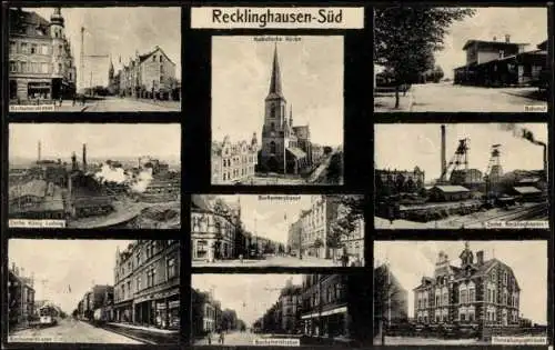 Ak Recklinghausen Süd, Kath. Kirche, Bahnhof, Zeche König Ludwig, Zeche Recklingh. I, Bochumer Str.