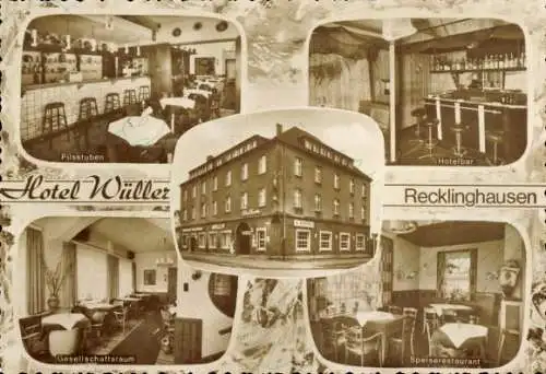 Foto Ak Recklinghausen im Ruhrgebiet, Hotel Wüller, Pilsstube, Hotelbar, Speiserestaurant