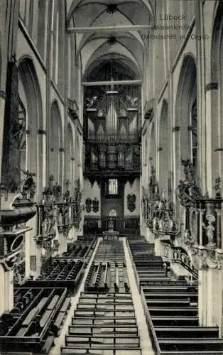 Ak Hansestadt Lübeck, Marienkirche, Orgel, Innenansicht