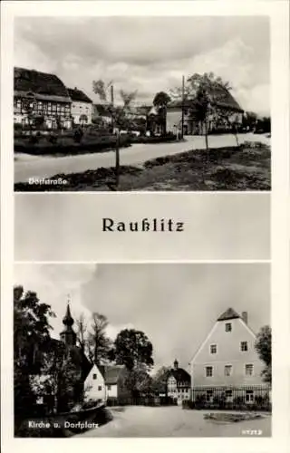 Ak Rausslitz Raußlitz Nossen in Sachsen, Dorfstraße, Kirche, Dorfplatz