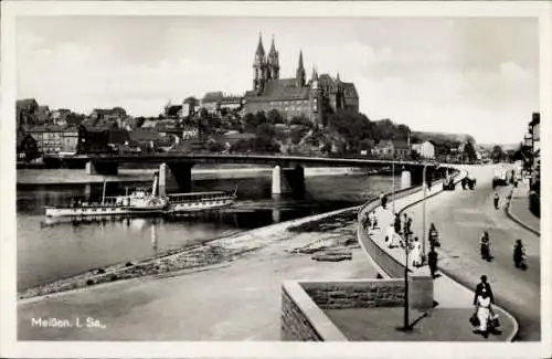 Ak Meißen an der Elbe, Teilansicht, Brücke, Kirche