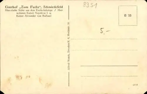 Ak Schmiedefeld Großharthau in Sachsen, Gasthof Zum Fuchs, Napoleonslinde