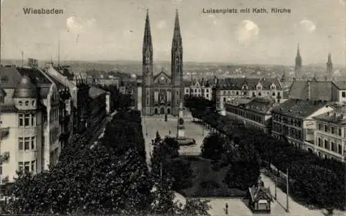 Ak Wiesbaden in Hessen, Luisenplatz, Katholische Kirche