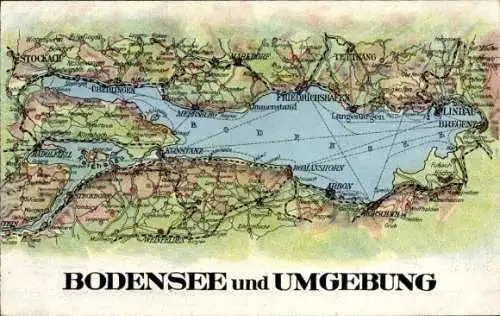 Ak Lindau am Bodensee Schwaben, Landkarte, Umgebung, Friedrichshafen, Bregenz