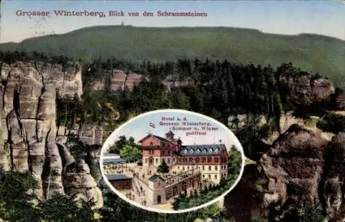 Ak Ostrau Bad Schandau Sächsische Schweiz, Hotel Großer Winterberg, Blick von den Schrammsteinen