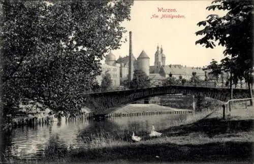 Ak Wurzen in Sachsen, Teilansicht, Am Mühlgraben, Brücke