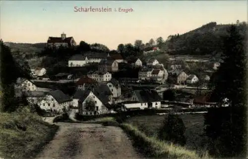 Ak Scharfenstein Drebach im Erzgebirge Sachsen, Totalansicht