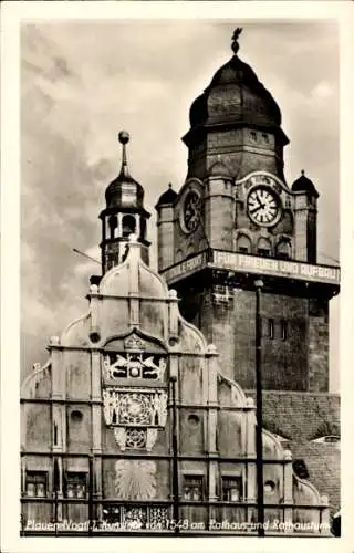 Ak Plauen im Vogtland, Rathaus, Rathausturm mit Uhr