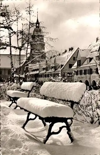 Ak Freudenstadt im Schwarzwald, Marktplatz, Sitzbank, Schnee