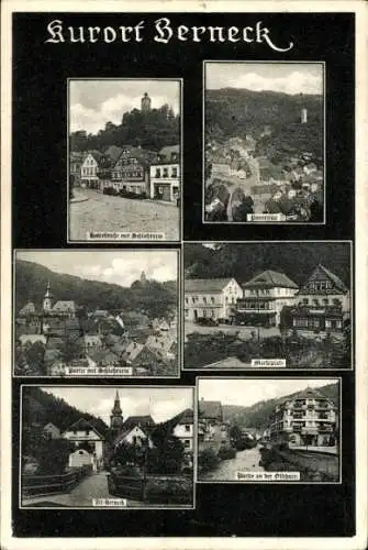 Ak Bad Berneck im Fichtelgebirge Oberfranken, Schlossturm, Marktplatz, Öschnitz, Panorama