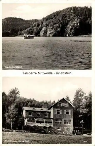 Ak Mittweida in Sachsen, Talsperre, Wappenfelsen, Kriebstein, Waldhaus Lauenhain