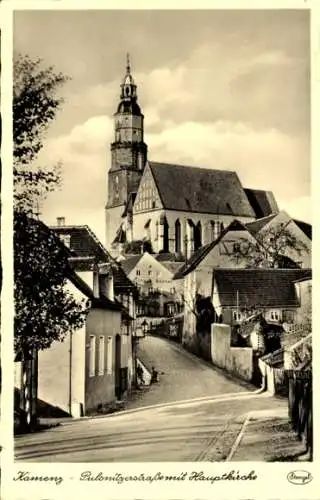 Ak Kamenz in Sachsen, Pulsnitzerstraße, Hauptkirche