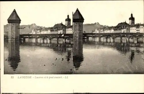 Stereo Ak Luzern Stadt Schweiz, gedeckte Brücke