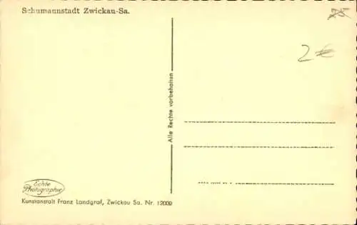 Ak Zwickau Sachsen, Schumanndenkmal, Schumannhaus, Schumannzimmer Museum