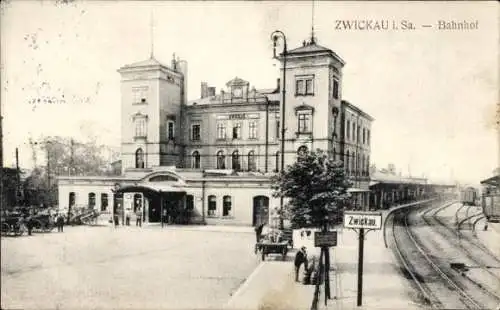 Ak Zwickau in Sachsen, Bahnhof, Gleisseite