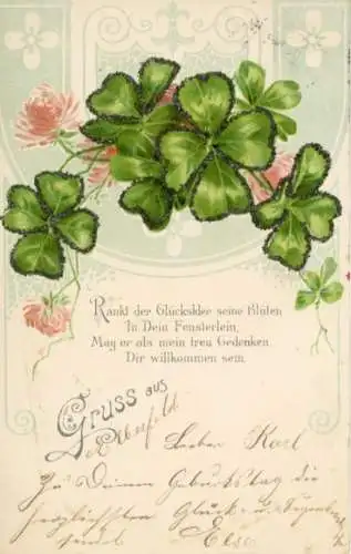 Glitzer Litho Glücksklee, Blumen, Kitsch