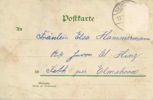 Glitzer Litho Mädchen-Porträt, Blumen, Glück und Freude bring in's Haus