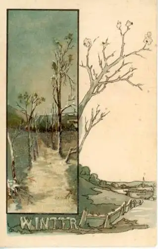 Glitzer Litho Allegorie, Winter, Schnee, Bäume