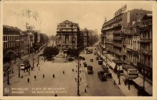 Ak Brüssel Brüssel, Place de Brouckère, Straßenbahn