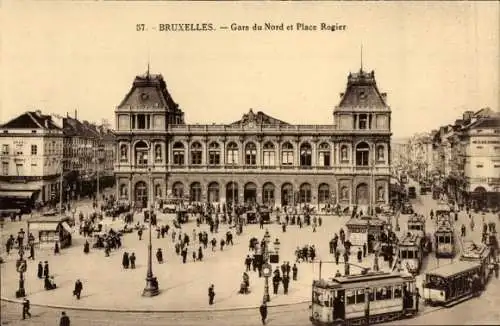 Ak Brüssel Brüssel, Gare du Nord, Place Rogier