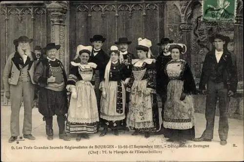Ak Bourges Cher, Les Trois Grandes Journée Régionalistes 1911, Délégatino de Bretagne