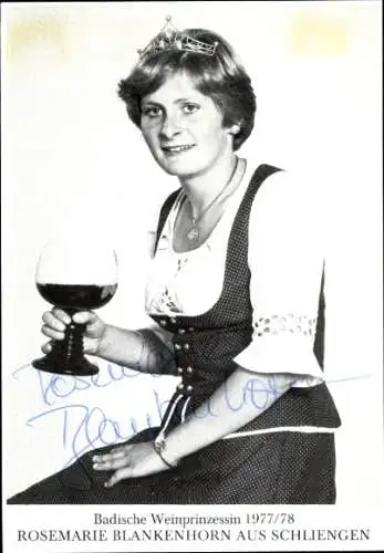 Ak Schauspielerin Rosemarie Blankenhorn, Portrait, Badische Weinprinzessin 1977/78, Autogramm