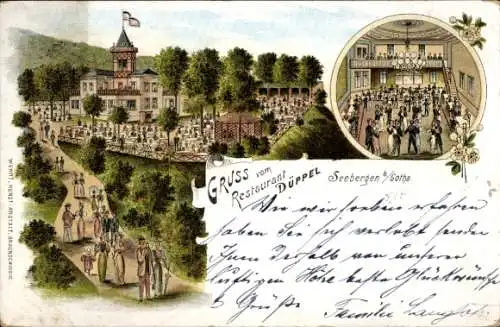 Litho Seebergen (bei Gotha) Drei Gleichen, Restaurant Düppel