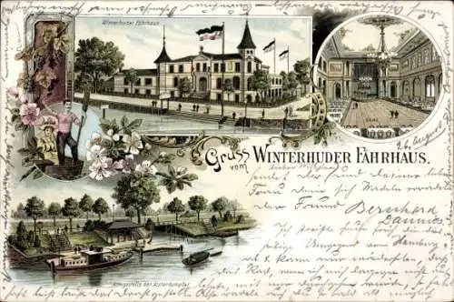 Litho Hamburg Nord Winterhude, Winterhuder Fährhaus, Saal, Anlegestelle der Alsterdampfer