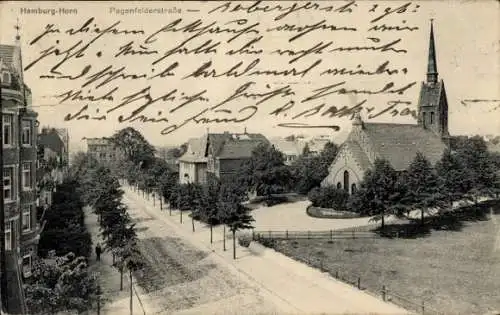 Ak Hamburg Mitte Horn, Blick in die Pagenfelderstraße mit Kirche