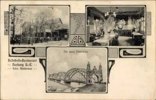 Ak Hamburg Harburg, Bahnhofsrestaurant, neue Elbbrücke