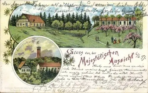 Litho Hamburg Harburg, Majestätische Aussicht, Aussichtsturm, Gasthaus