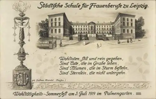 Ak Leipzig, Städtische Schule für Frauenberufe, Wohltätigkeits-Sommerfest 1919 im Palmengarten