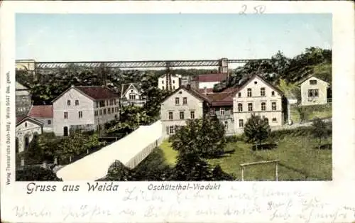 Ak Weida in Thüringen, Oschützthal-Viadukt