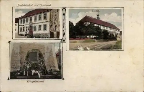 Ak Großenbehringen Behringen Thüringen, Gasthaus zum Schwan, Fleischerei, Schloss, Kriegerdenkmal