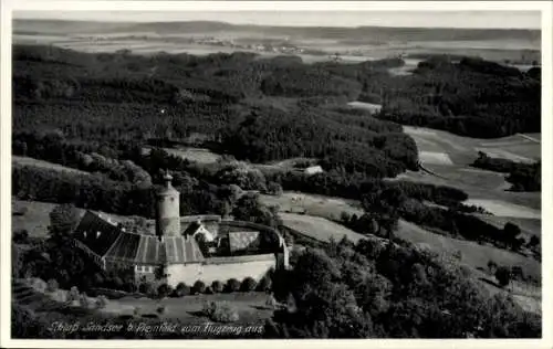 Ak Sandsee Pleinfeld in Mittelfranken, Schloss Sandsee, Fliegeraufnahme