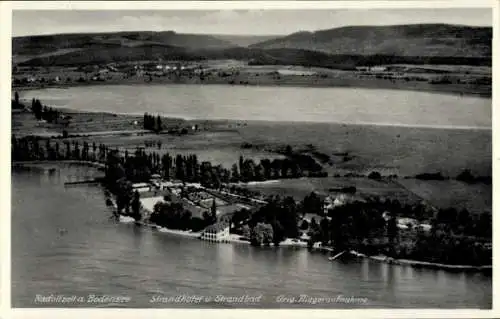 Ak Radolfzell am Bodensee, Fliegeraufnahme Strandhotel und Strandbad